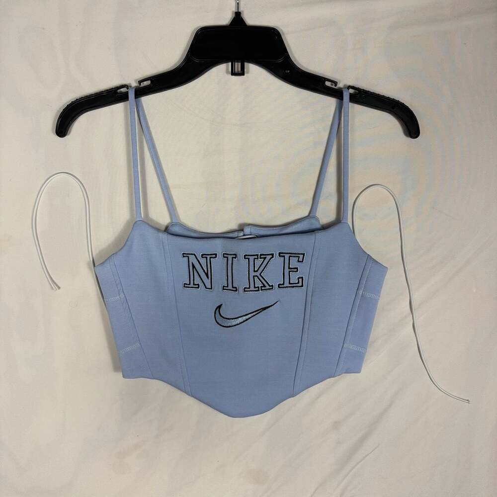 Nike Reworked Spellout Corset Crop Top Baby Blue Size M